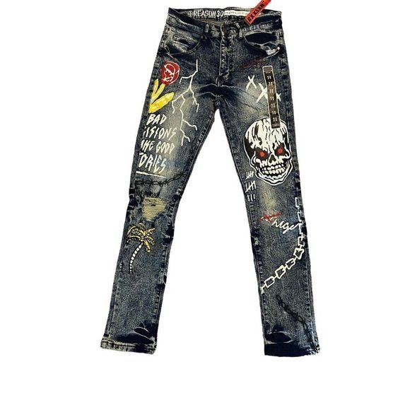 NWT Reason Skinny Jeans Move in‎ Silence Skateboard Streetwear 30Wx32L - Picture 7 of 13